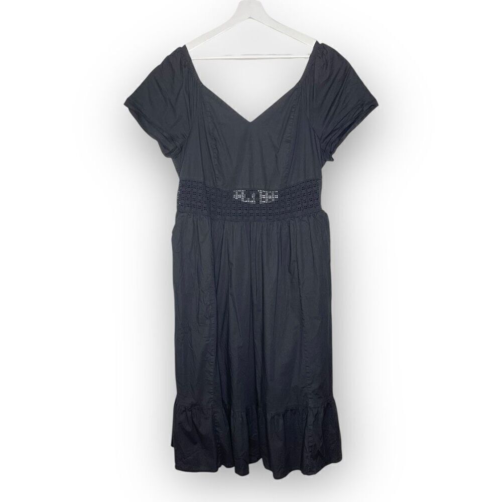 Torrid Black Poplin Tie Back Sheer Waist Midi Dress Pockets Women’s Plus Size 1X